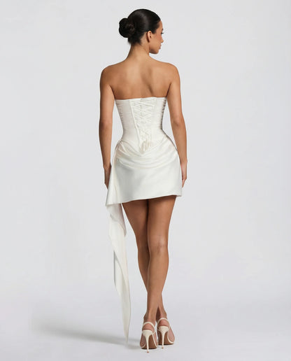 Women's Strapless Corset Mini Cocktail Dress with Draped Skirt