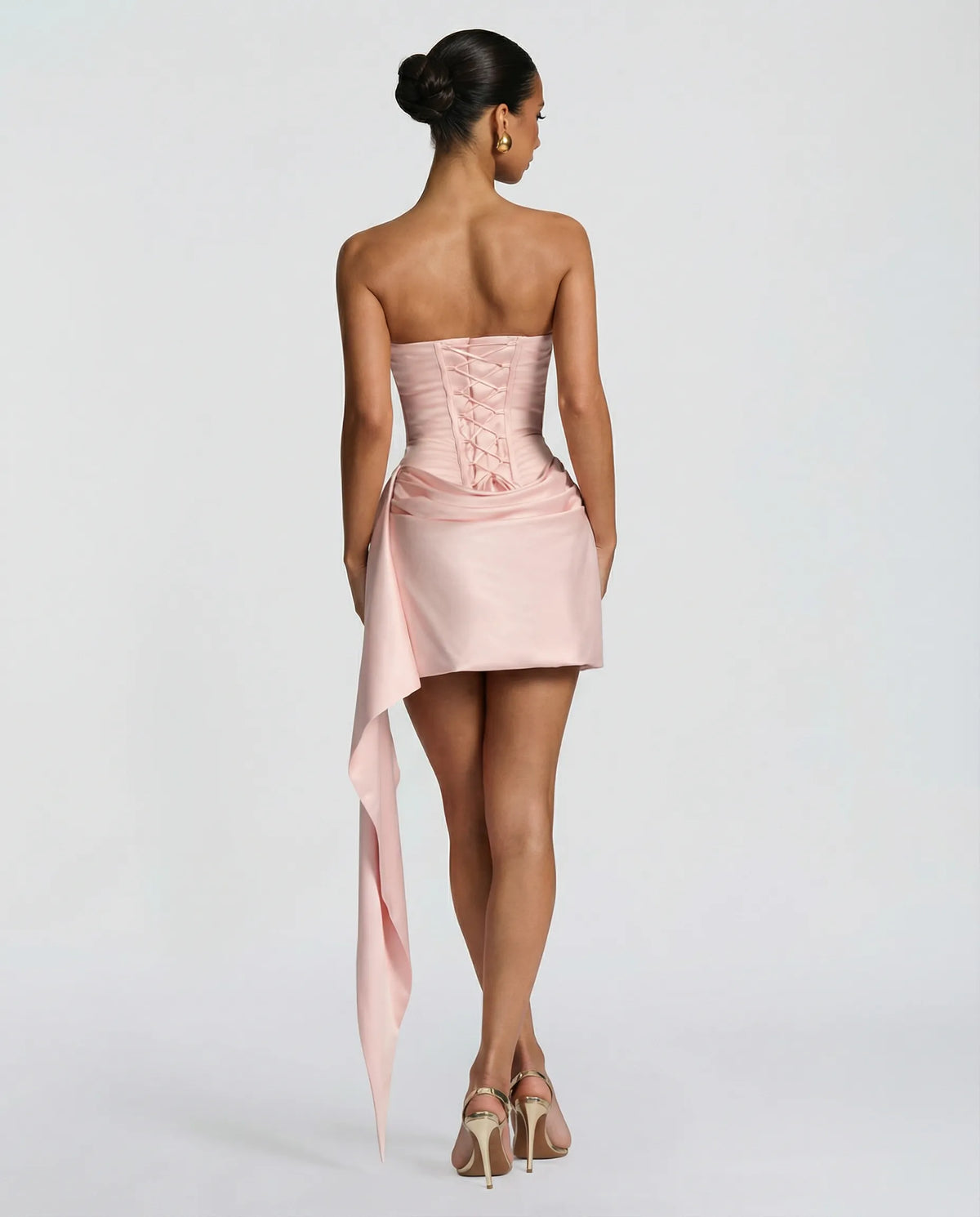 Women's Strapless Corset Mini Cocktail Dress with Draped Skirt