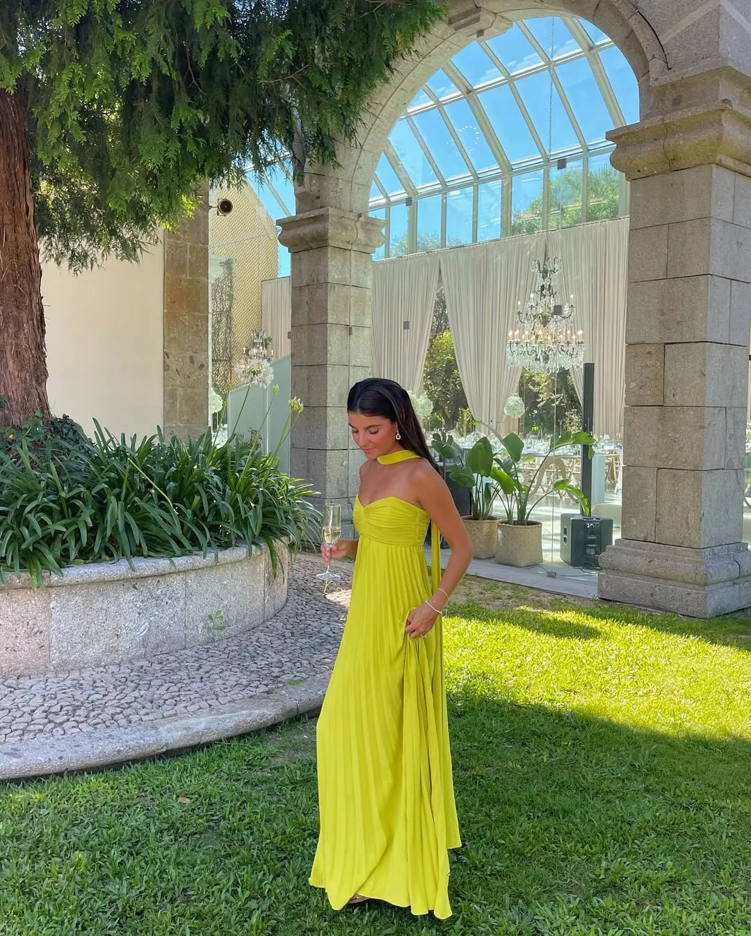 Women’s Strapless Elegant Maxi Wedding Guest Dress with Ruched Detail