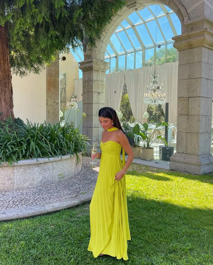 Women’s Strapless Elegant Maxi Wedding Guest Dress with Ruched Detail
