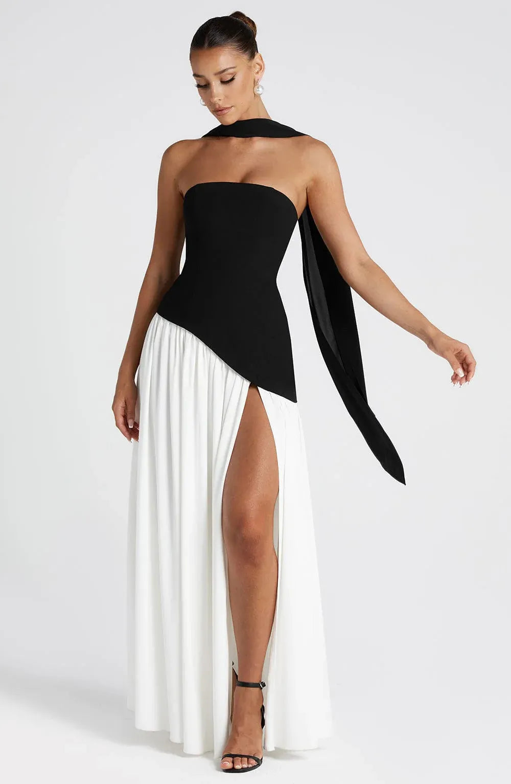 Women's Strapless Elegant Maxi Wedding Guest Dress with Slit