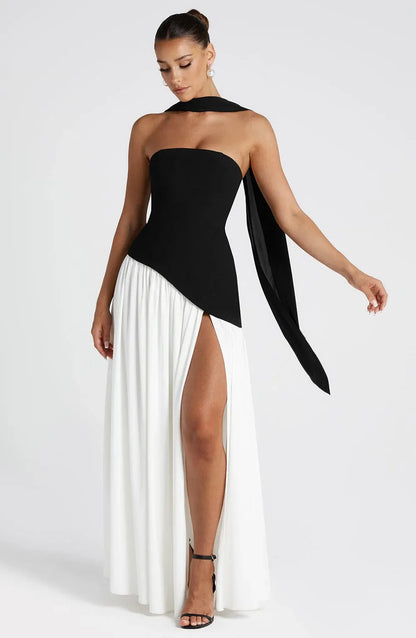 Women's Strapless Elegant Maxi Wedding Guest Dress with Slit