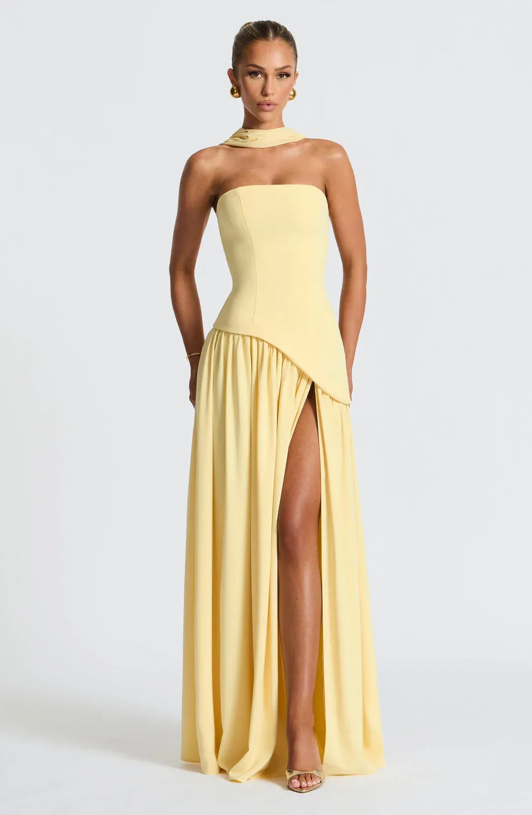 Women's Strapless Elegant Maxi Wedding Guest Dress with Slit