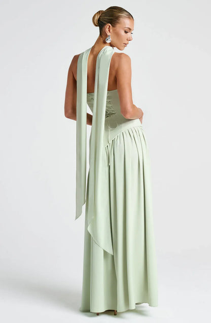 Women's Strapless Elegant Maxi Wedding Guest Dress with Slit