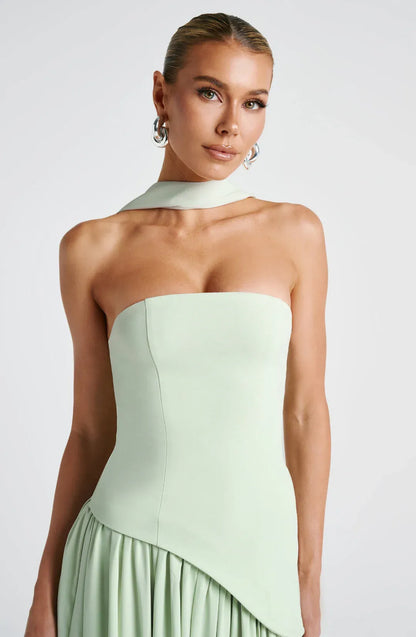 Women's Strapless Elegant Maxi Wedding Guest Dress with Slit