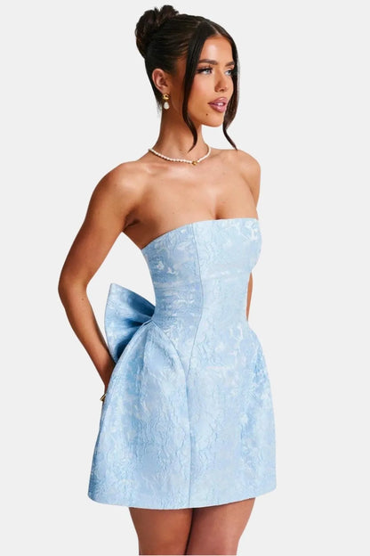 Women’s Strapless Elegant Mini Cocktail Dress with Bow Accent