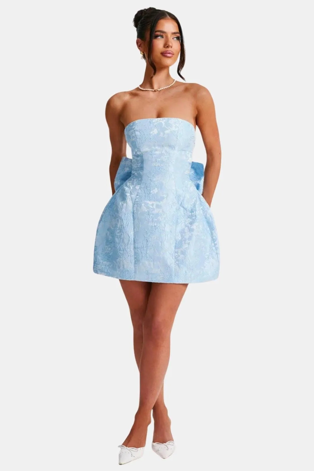 Women’s Strapless Elegant Mini Cocktail Dress with Bow Accent