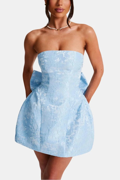 Women’s Strapless Elegant Mini Cocktail Dress with Bow Accent