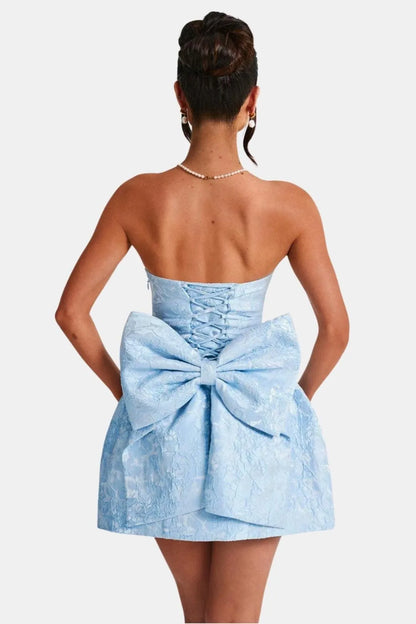 Women’s Strapless Elegant Mini Cocktail Dress with Bow Accent