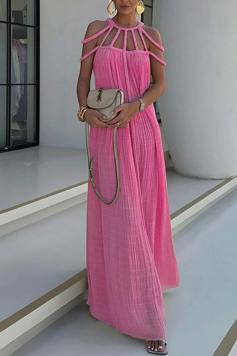 Women’s Stunning Holiday Maxi Cocktail Dress with Braiding Details
