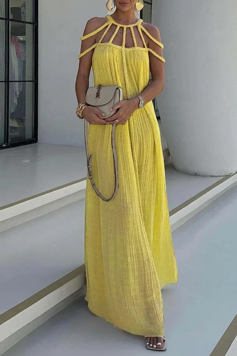 Women’s Stunning Holiday Maxi Cocktail Dress with Braiding Details