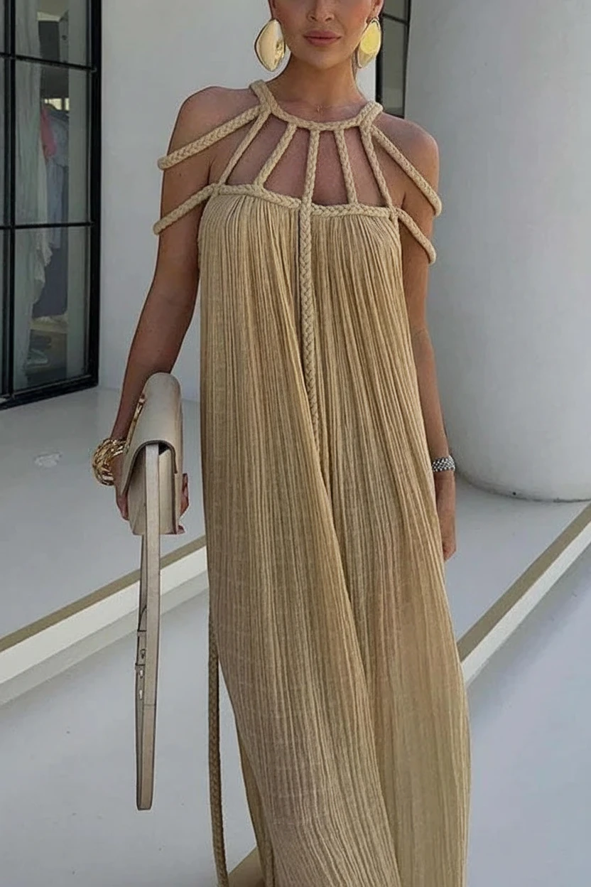 Women’s Stunning Holiday Maxi Cocktail Dress with Braiding Details