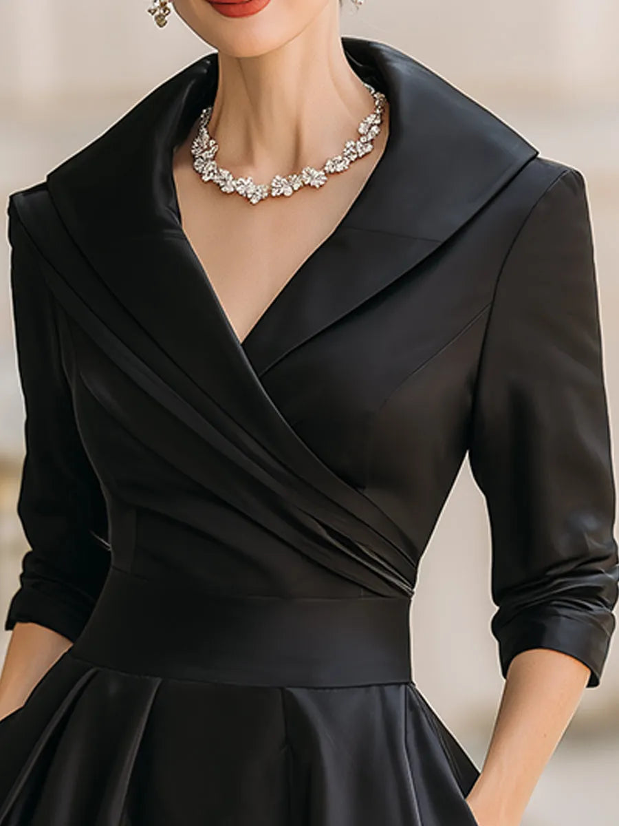 Women's Vintage Asymmetrical Midi Wedding Guest Dress with Collared