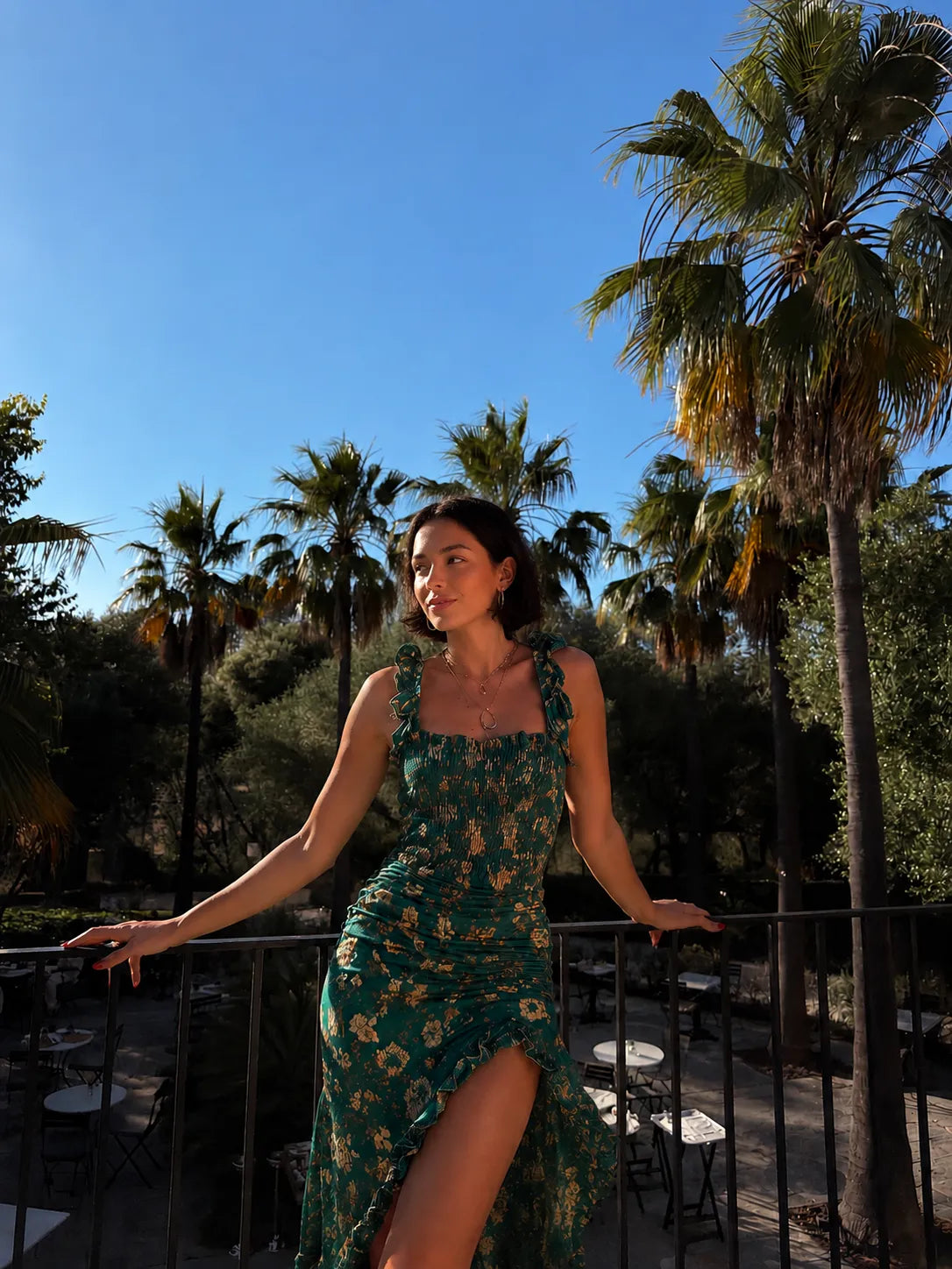 Women’s Vintage Boho Maxi Wedding Guest Dress with High Slit
