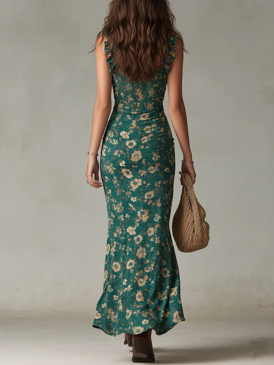 Women's Vintage Boho Maxi Wedding Guest Dress with Slit
