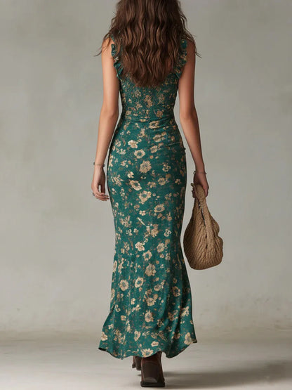 Women's Vintage Boho Maxi Wedding Guest Dress with Slit
