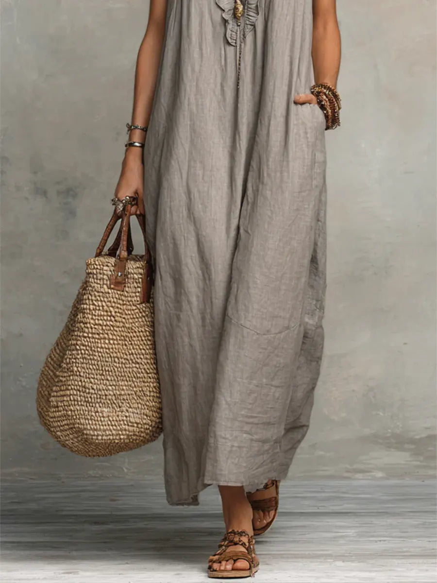 Women's Boho Flowy Maxi Summer Dress with Ruffle