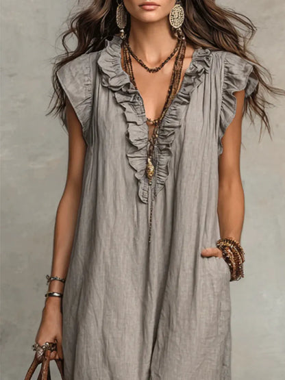 Women's Boho Flowy Maxi Summer Dress with Ruffle