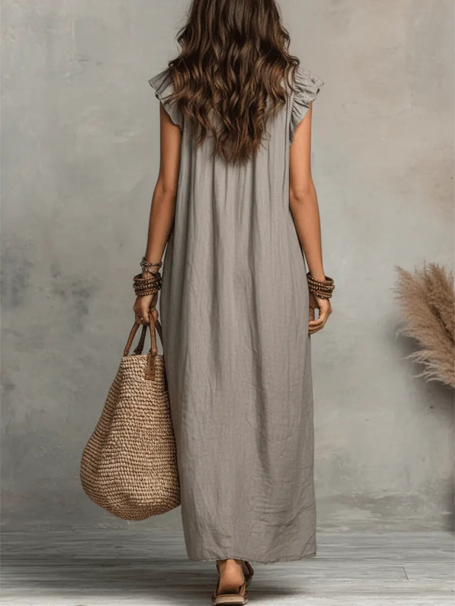 Women's Boho Flowy Maxi Summer Dress with Ruffle