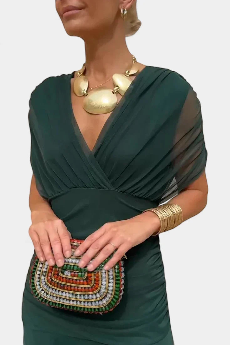 Women's Elegant Flowy Maxi Wedding Guest Dress with Off Shoulder Neckline