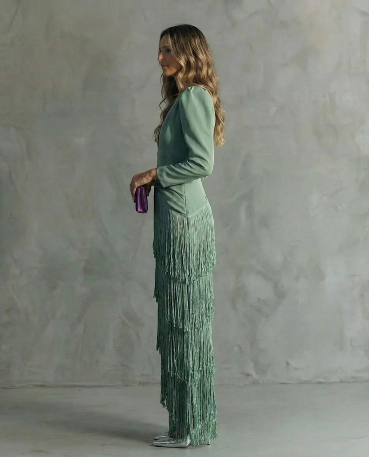 Women's Elegant Formal Maxi Wedding Guest Dress with Fringe