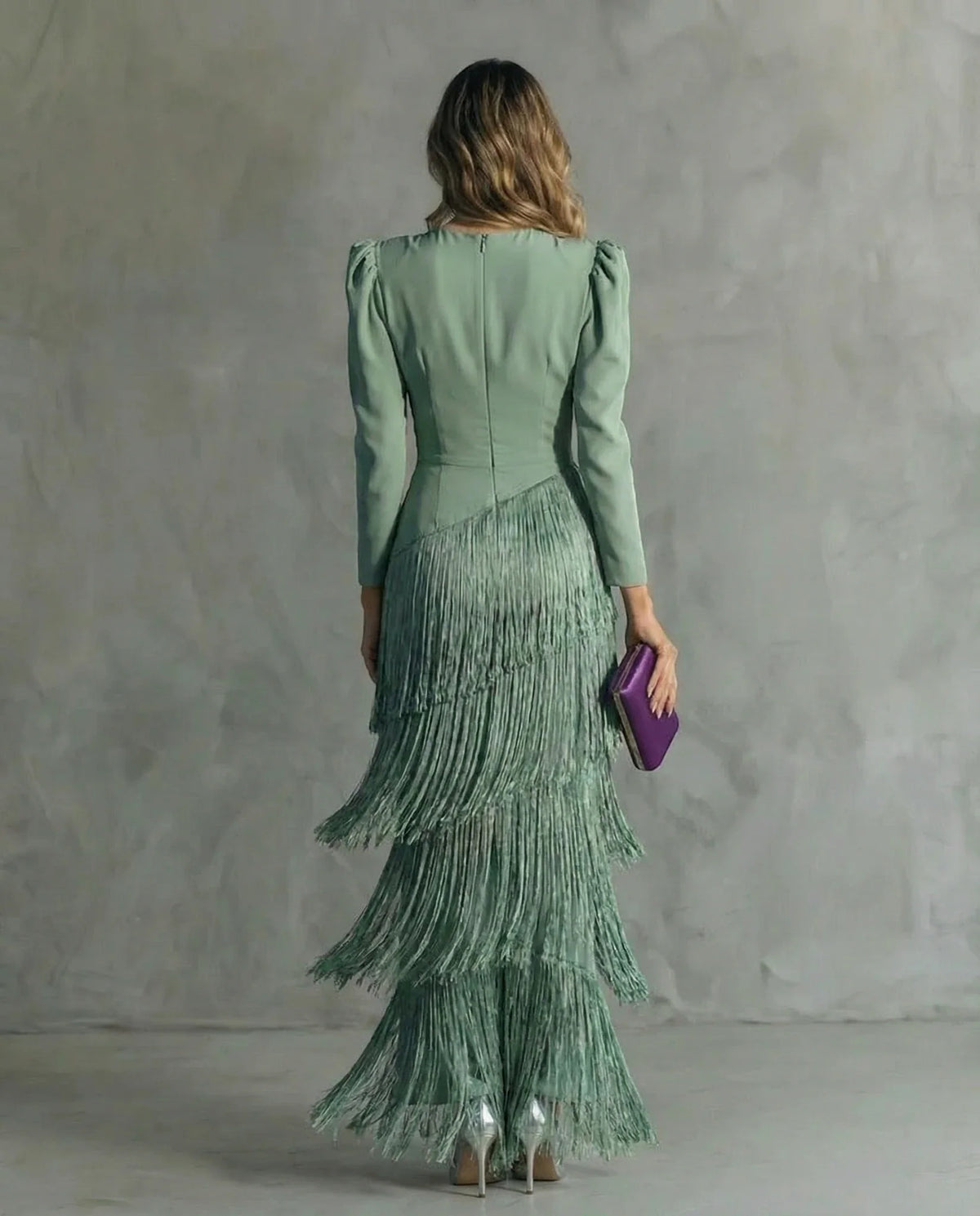 Women's Elegant Formal Maxi Wedding Guest Dress with Fringe