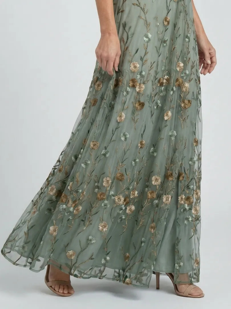 Women's Flowy Floral Maxi Wedding Guest Dress with V Neck