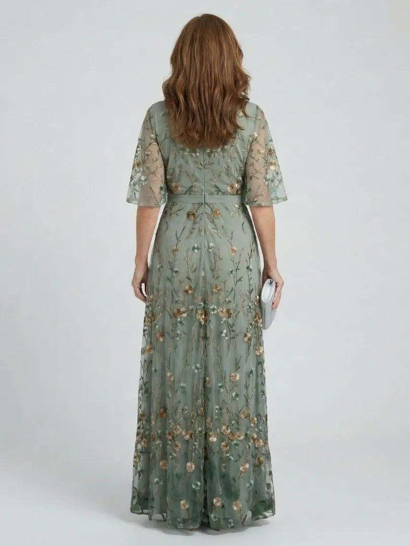 Women's Flowy Floral Maxi Wedding Guest Dress with V Neck