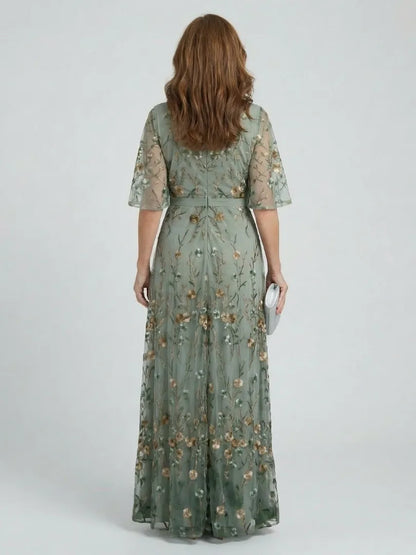 Women's Flowy Floral Maxi Wedding Guest Dress with V Neck